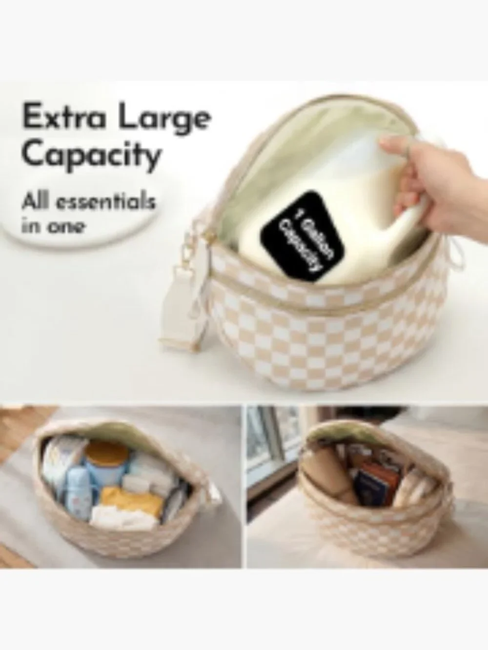 Checkered Crossbody Bag Nylon Bum Bag with Adjustable Strap